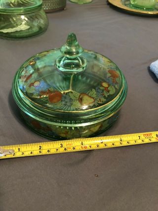 Vintage Green Depression Glass Uranium Vaseline - Divided Dish With Lid