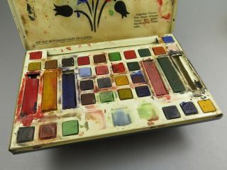 Vintage Metracraft Students Tin Artist ' s Watercolour Paint Box 4