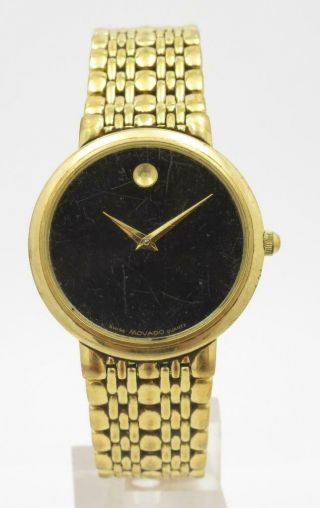 Vintage Movado Museum Black Dial Mens Gold Tone Swiss Quartz Watch
