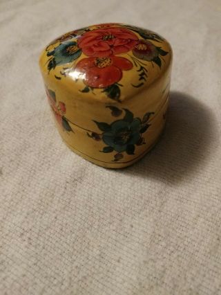 Vintage Hand Painted Heart Shaped Floral Wood Ring Jewlery Box Kashmir India 2