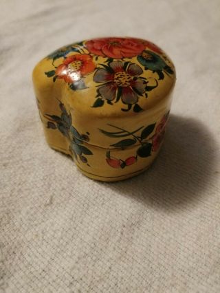 Vintage Hand Painted Heart Shaped Floral Wood Ring Jewlery Box Kashmir India 4