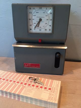 Vintage Lathem Time Clock With Key Time Cards Clock & Stamp