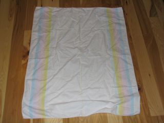 Vintage Cotton Flannel Baby Blanket Unisex White Pastel Stripe Hospital Swaddle