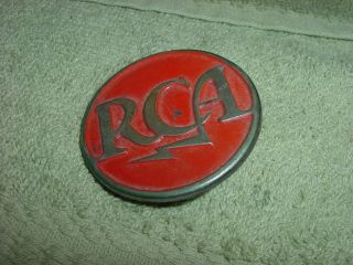 Vintage 40 ' s RCA Metal Badge LOGO from Theater Tube Amplifier Rack w.  e.  era 3