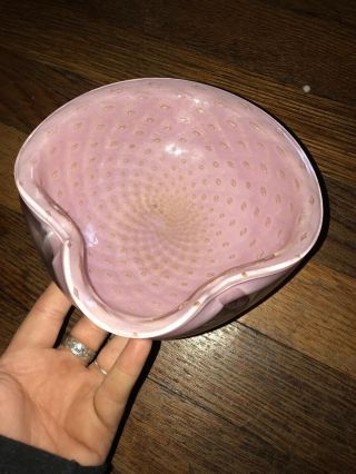 Vintage Pink/gold Murano Italy Geode Bowl Art Glass Dish Ashtray Paperweight