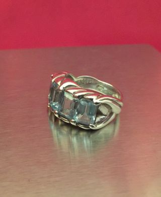Vintage Solid Sterling 925 Silver Sea Blue Topaz Ring Size R Fully Hallmarked.