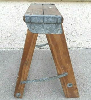 Vintage Small Wooden Metal Step Ladder