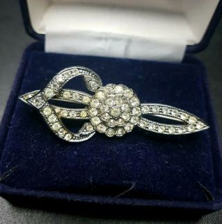 Vintage 1920s Art Deco Rhodium Plated Diamante Brooch Costume Jewellery Paste