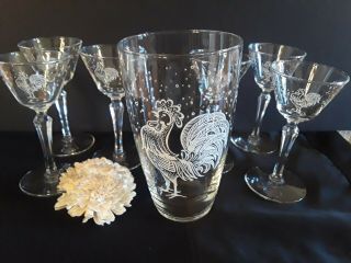 Vintage Libbey Chanticleer Rooster Cocktail Glass Set 1950s