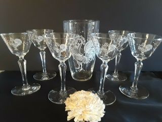 Vintage Libbey Chanticleer Rooster Cocktail Glass Set 1950s 2