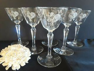 Vintage Libbey Chanticleer Rooster Cocktail Glass Set 1950s 5
