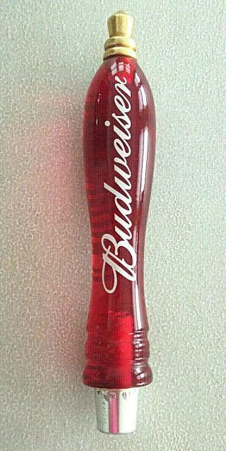 Vintage 7 " Red Acrylic Transparent White Budweiser Screw - On Beer Tap Handle