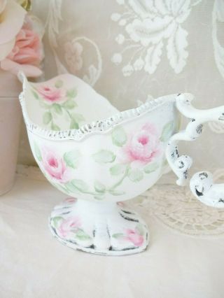Bydas Romantic Pink Rose Gravy Boat Hp Hand Painted Chic Vintage Cottage Shabby