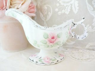 byDAS ROMANTIC PINK ROSE GRAVY BOAT hp hand painted chic vintage cottage shabby 2