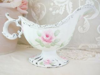 byDAS ROMANTIC PINK ROSE GRAVY BOAT hp hand painted chic vintage cottage shabby 8