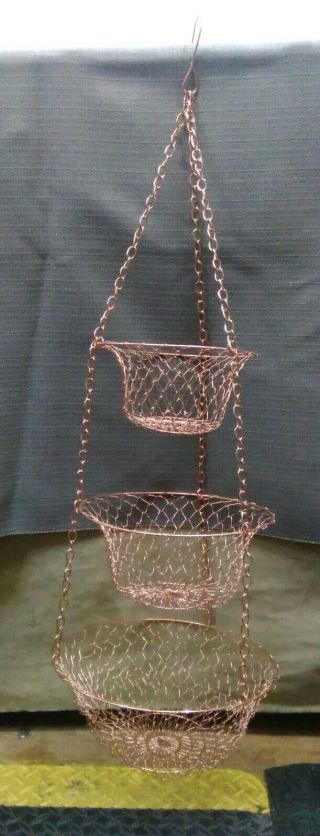 Vintage Copper Kitchen Three Tier Hanging Fruit Basket Veggie Holder Mesh Net