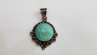 Vintage Sterling Silver & Turquoise Pendant Mexico