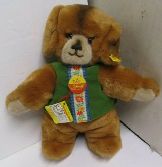 Vintage Steiff Toldi Dog With Circle Tag & Hang Tag & Button & Fabric Tag