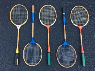 5 Vintage Wood Wooden Badminton Rackets Racquets
