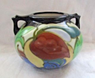 Vintage Gouda Style Pottery Two Handled Vase Multi Colors Fruit Decor