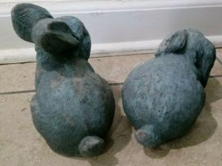 Set of 2 Vintage Bunny Rabbits Garden Decor Sculpture Figurine Cement Blue Gray 2