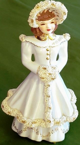 Vintage 5 " Florence Ceramics Lady In White Gold -