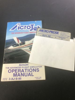 Microprose Acrojet Advanced Flight Simulator Commodore 64 5.  25 " Disk Sept 1985