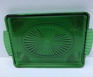 Vintage 1930s Forest Green Glass Vanity Tray Art Deco Anchor Hocking (?)