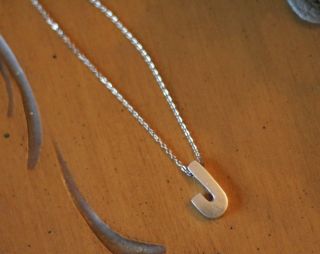 Vintage 3 - D " J " Charm Pendant Initial Letter Sterling Silver Necklace Short 16 "