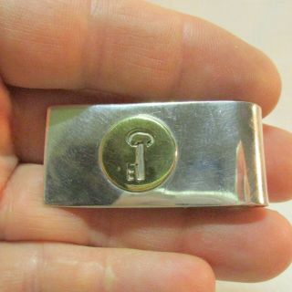 Vintage Estate Solid Sterling Silver 925 Money Clip With Brass Key - 20.  0 Grams