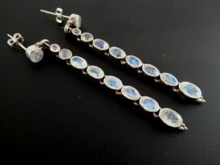 Vintage Sterling Silver Faceted Rainbow Moonstone Gemstone Post Dangle Earrings