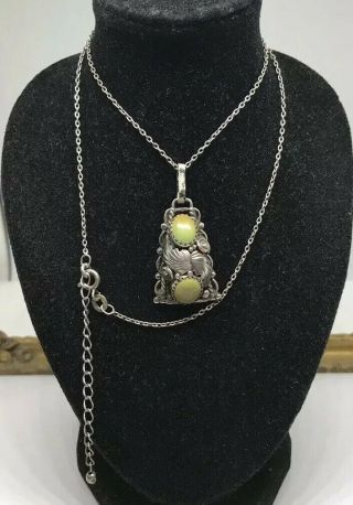 Vintage Navajo Green Turquoise & Sterling Silver Pendant 16”,  2” Necklace