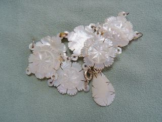 Mother of Pearl Bracelet Vintage Carved MOP Flower Star Design Shell Ladies 2