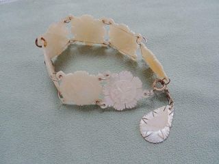 Mother of Pearl Bracelet Vintage Carved MOP Flower Star Design Shell Ladies 3