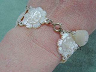 Mother of Pearl Bracelet Vintage Carved MOP Flower Star Design Shell Ladies 4