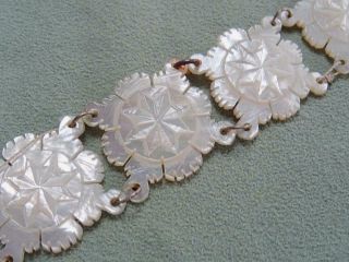 Mother of Pearl Bracelet Vintage Carved MOP Flower Star Design Shell Ladies 5