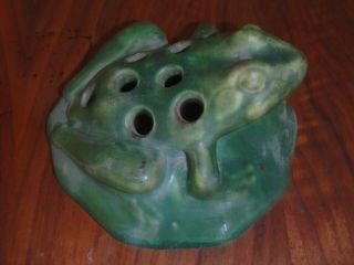 Vintage Green Matte Art Pottery Frog - Flower Frog