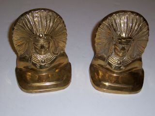 (2) Vintage Brass Pair Indian Chief,  Native American,  Book Ends