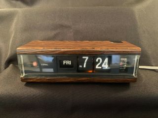 Vintage Copal Flip Clock Alarm Model 229 Faux Wood Back Lit Days Of Week