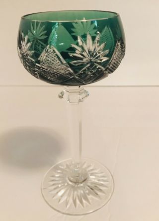 Vintage Val St.  Lambert Emerald Green Cut To Clear Crystal Bohemian Wine Goblet