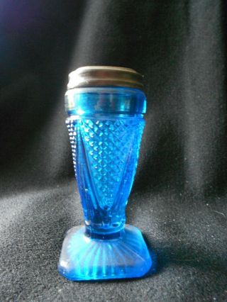 Vintage Patterned Glass Salt Shaker - Sapphire Or Teal Blue
