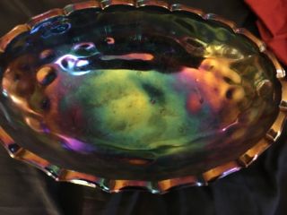Vintage Iridescent Blue Indiana Carnival Glass Footed Oval Fruit Bowl 12 "