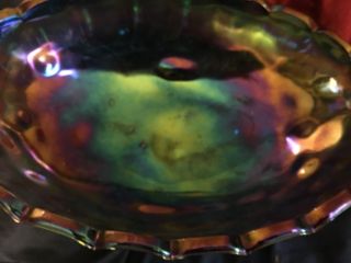 Vintage Iridescent Blue Indiana CARNIVAL GLASS Footed Oval Fruit Bowl 12 