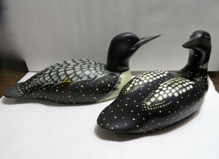 Vintage (2) Loons - Hand - Carved By Ron Sadle & Big Sky Carvers - Signed