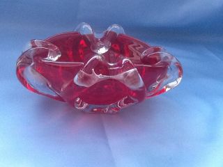 Vintage Retro Mid Century 1960s Red & Clear Murano Pulled Glass Dish Ashtray