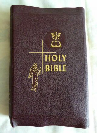 Vintage 1950 Catholic Press Bible Gold Leaf Indexed Color Illustrated Burgandy,