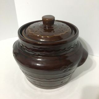 Vintage 1950s Marcrest Daisy & Dot Stoneware 5 5/8 Brown Bean Pot