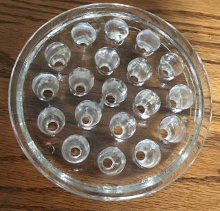 Vintage Clear Glass Round 19 Hole Flower Frog 5”