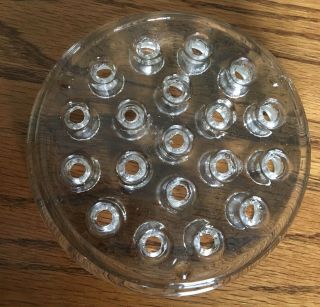 Vintage clear glass round 19 hole flower frog 5” 2