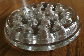 Vintage clear glass round 19 hole flower frog 5” 3